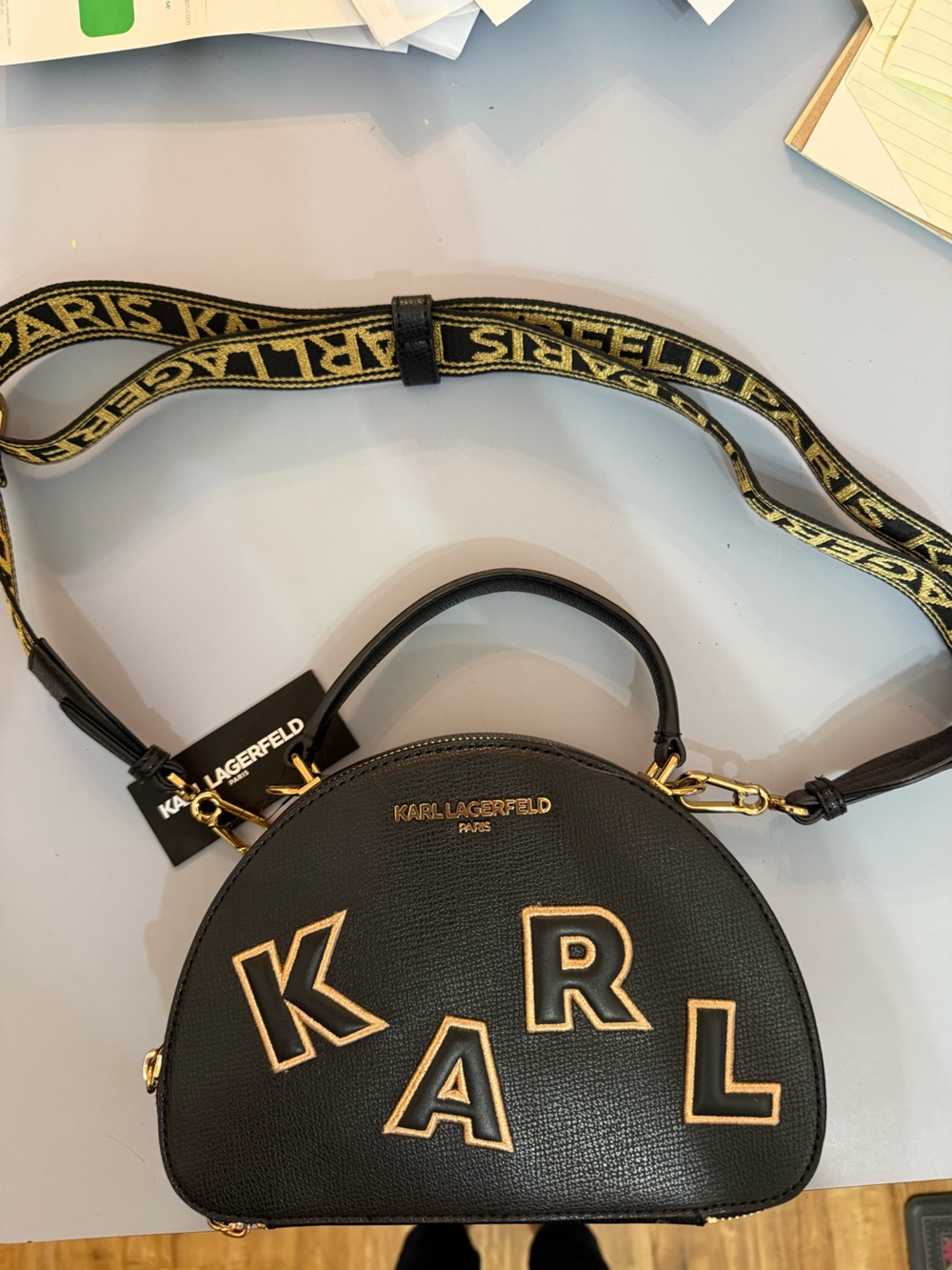 NWT Karl Lagerfeld Black Dome Mini Bag with Gold Accents